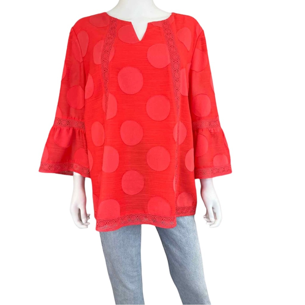 Chico's Red Polka Dot Bell-Sleeve Top